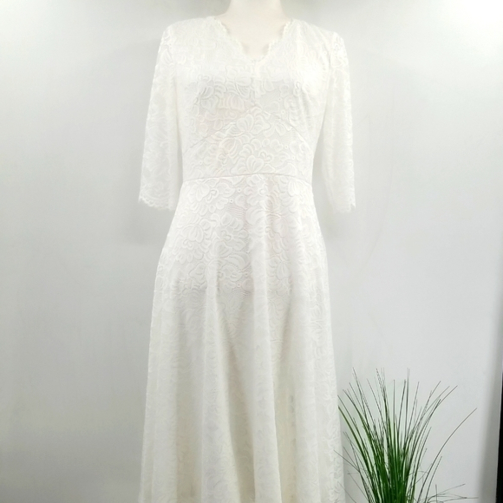 Jasambac White Lace‎ Fit & Flare Dainty Dress Coquette Wedding Bridal Graduation